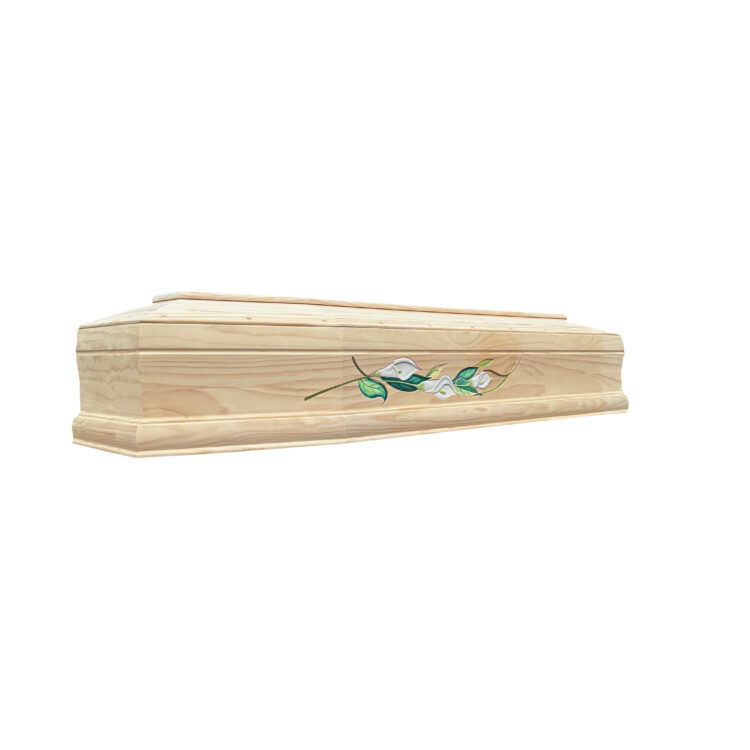 Cofano Funebre con calla dipinta grezza in larice